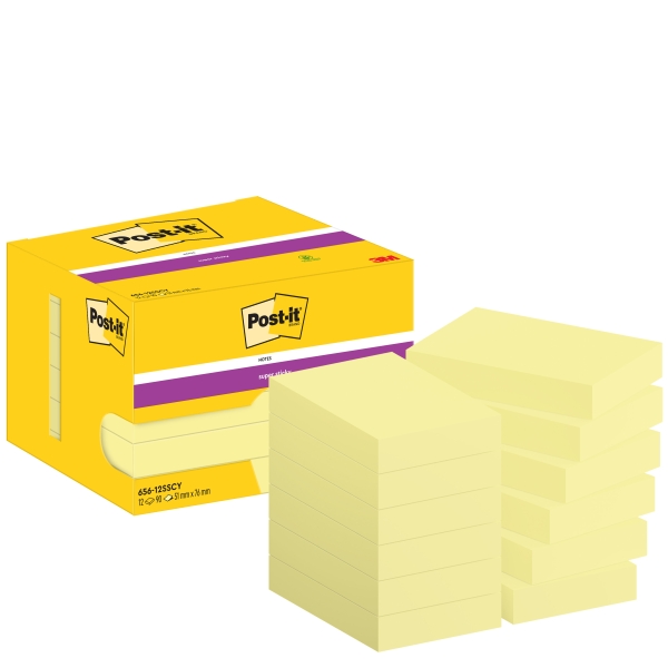 Post-It Super Sticky Pack De 12 Blocs De 90 Notas Adhesivas Reposicionables - 51X76Mm - Paquete De Carton - 100% Pefc - Color Amarillo Claro