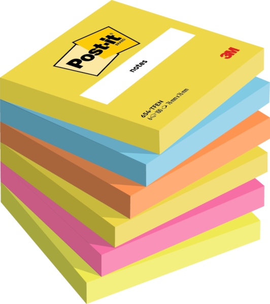 Post-It Pack De 6 Blocs De 100 Notas Adhesivas Reposicionables - Forma Cuadrada - 76X76Mm - Colores Surtidos