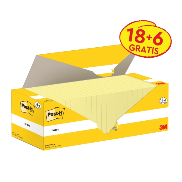 Post-It Pack De 24 Blocs De 100 - Forma Rectangular - 76X127Mm - Color Amarillo Claro