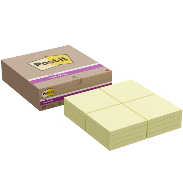 Post-It Super Sticky Pack De 16 Blocs De 90 Notas Adhesivas Reposicionables - 76X76Mm - Color Amarillo Claro