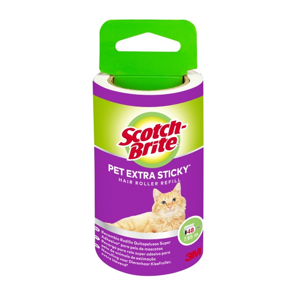 Scotch-Brite Pet Extra Sticky Recambio Para Rodillo Quitapelusas Adhesivo - 48 Hojas - Color Blanco