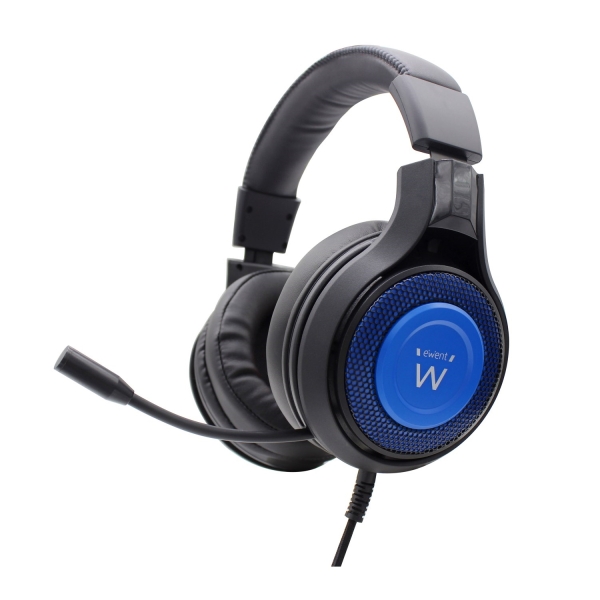 Ewent Auriculares Gaming - Microfono Integrado - Diadema Ajustable - Cable De 1.8M - Color Negro/Azul