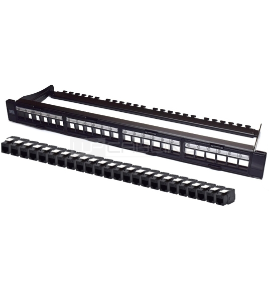 Wp Patch Panel De 24 Puertos Rj45 Cat6A Utp - 1U Modular Sin Herramientas - Color Negro