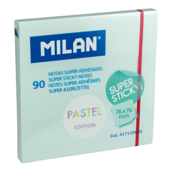 Milan Bloc De 90 Notas Super Adhesivas - Removibles - Mayor Permanencia - 76Mm X 76Mm - Color Azul Pastel