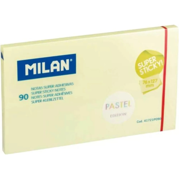 Milan Bloc De 90 Notas Super Adhesivas - Removibles - Mayor Permanencia - 76Mm X 127Mm - Color Amarillo Pastel