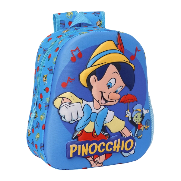 Safta Pinocho Mochila 3D De 8.64L - Portabotellas - Tarjeta De Identificacion Personal - Hombreras Acolchadas - 27X33X10Cm - Color Azul