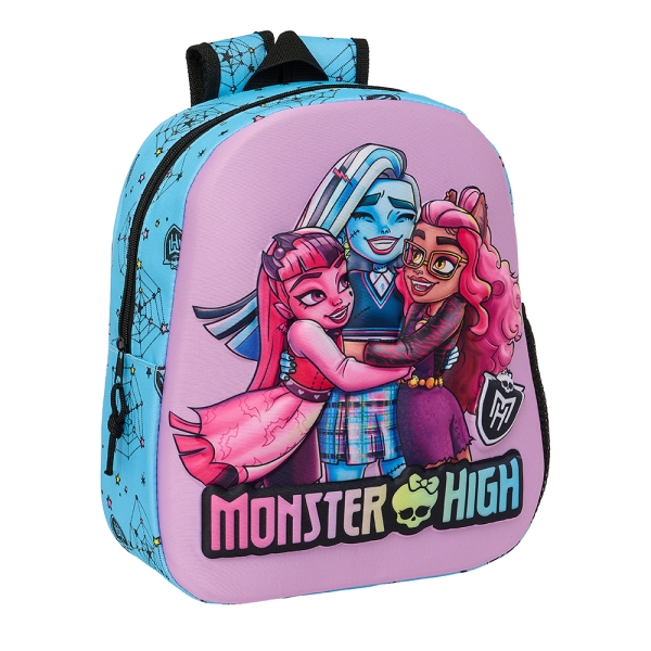 Safta Monster High Mochila 3D De 8.64L - Portabotellas - Tarjeta De Identificacion Personal - Hombreras Acolchadas - 27X33X10Cm - Color Azul