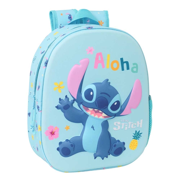 Safta Stitch Mochila 3D De 8.64L - Portabotellas - Tarjeta De Identificacion Personal - Hombreras Acolchadas - 27X33X10Cm - Color Azul Claro