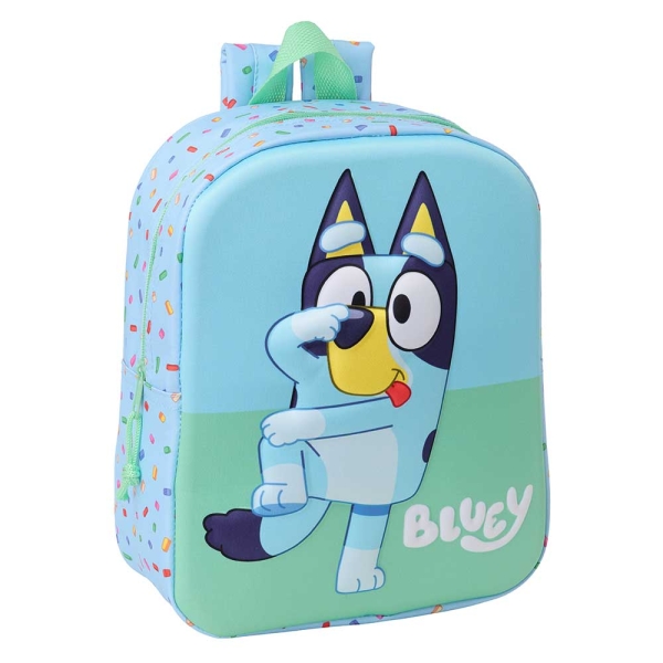Safta Bluey Mochila Guarderia 3D De 6L - Asa De Mano Superior - Asas Regulables Y Acolchadas - Cierre De Cremallera - 22X27X10Cm - Color Azul Claro