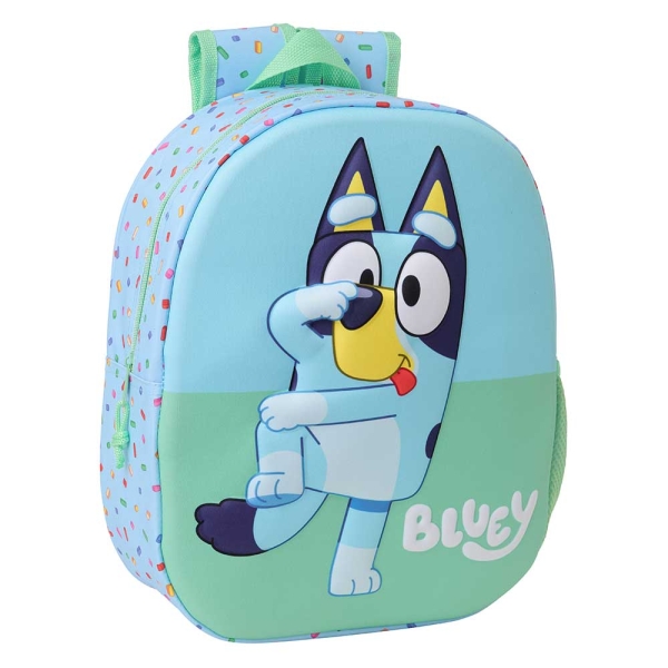 Safta Bluey Mochila 3D De 8.64L - Portabotellas - Tarjeta De Identificacion Personal - Hombreras Acolchadas - 27X33X10Cm - Color Azul Claro