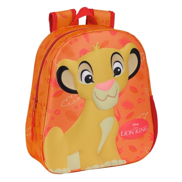 Safta El Rey Leon Mochila 3D De 8.64L - Portabotellas - Tarjeta De Identificacion Personal - Hombreras Acolchadas - 27X33X10Cm - Color Naranja