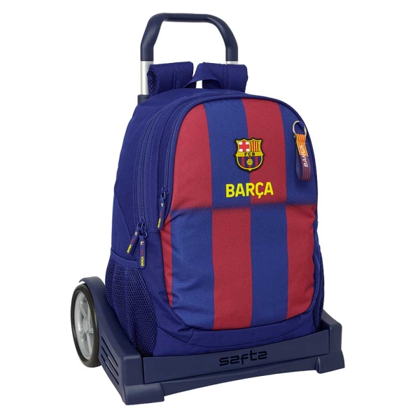Safta F.c.barcelona Mochila De 22.5L Con Carro Evolution Integrado - Portabotellas - Extraible Para Limpieza - Carro De Pp, Acero Y Pvc - 32X44X16Cm - Color Rojo Y Azul