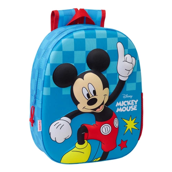 Safta Mickey Mouse Mochila 3D De 8.64L - Portabotellas - Tarjeta De Identificacion Personal - Hombreras Acolchadas - 27X33X10Cm - Color Rojo Y Azul