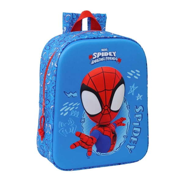 Safta Spidey Mochila Guarderia 3D De 6L - Asa De Mano Superior - Asas Regulables Y Acolchadas - Cierre De Cremallera - 22X27X10Cm - Color Rojo Y Azul