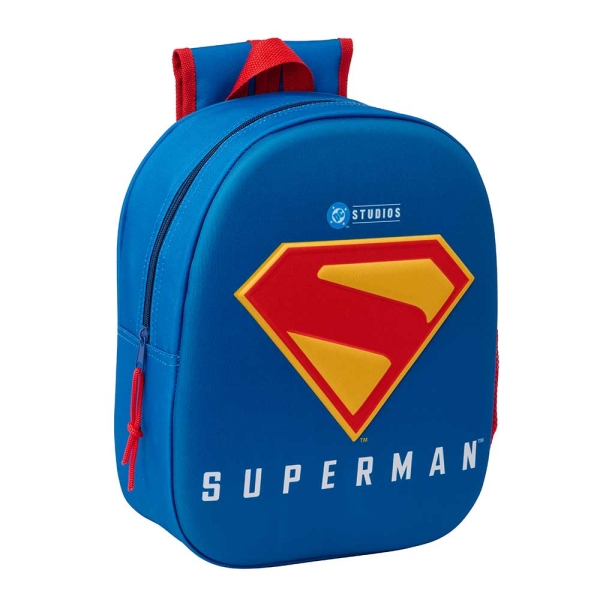 Safta Superman Mochila 3D De 8.64L - Portabotellas - Tarjeta De Identificacion Personal - Hombreras Acolchadas - 27X33X10Cm - Color Rojo Y Azul