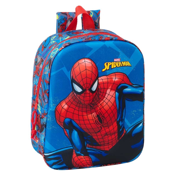 Safta Spider-Man Mochila Guarderia 3D De 6L - Asa De Mano Superior - Asas Regulables Y Acolchadas - Cierre De Cremallera - 22X27X10Cm - Color Rojo Y Azul