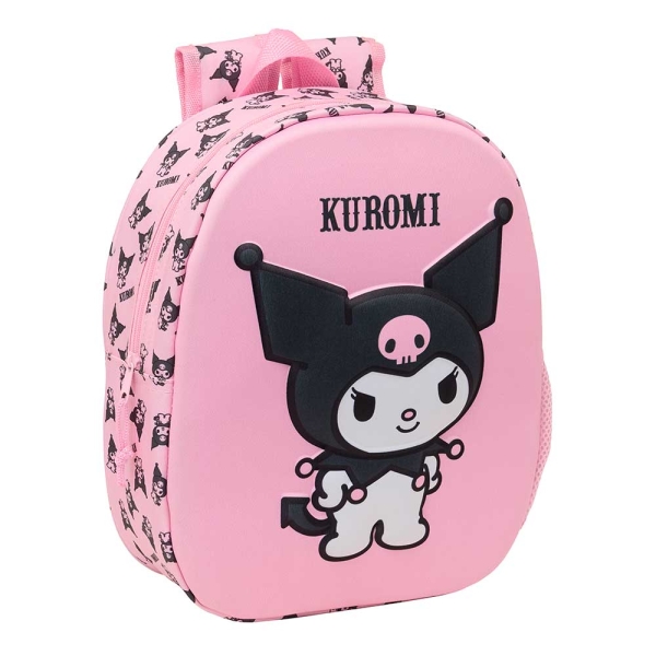 Safta Kuromi Mochila 3D De 8.64L - Portabotellas - Tarjeta De Identificacion Personal - Hombreras Acolchadas - 27X33X10Cm - Color Rosa Pastel