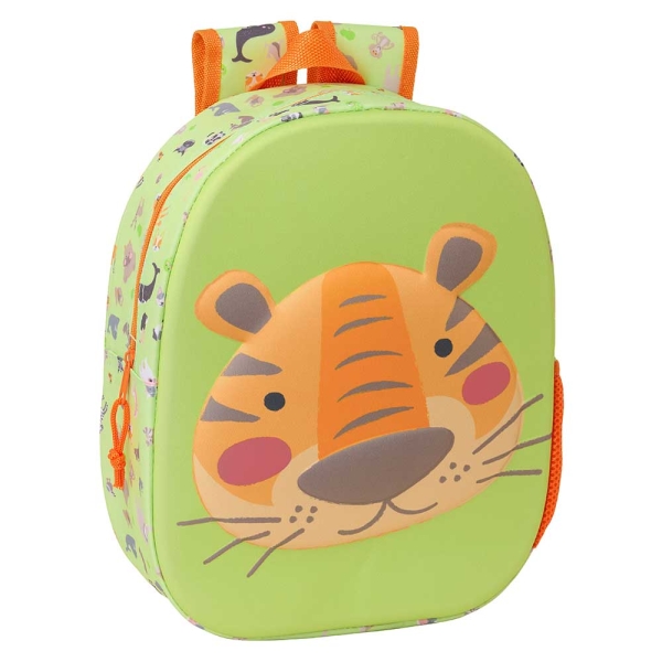 Safta Tiger Mochila 3D De 8.64L - Portabotellas - Tarjeta De Identificacion Personal - Hombreras Acolchadas - 27X33X10Cm - Color Verde Claro
