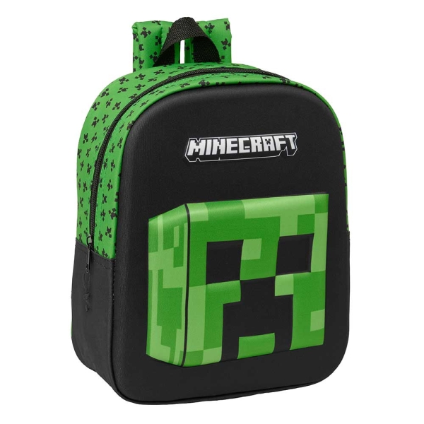 Safta Minecraft Mochila Guarderia 3D De 6L - Asa De Mano Superior - Asas Regulables Y Acolchadas - Cierre De Cremallera - 22X27X10Cm - Color Verde Y Negro