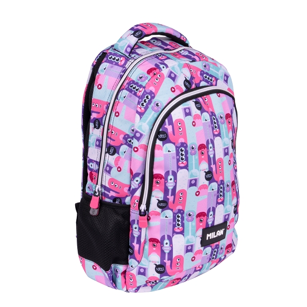 Milan Aliens 2 Mochila Escolar 21L - Bolsillos Laterales De Malla - Compartimento Interior Para Portatil - 2 Cremalleras - 45X30X12Cm - Color Rosa