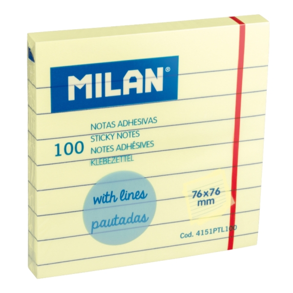 Milan Pack De 100 Notas Adhesivas - Pautadas - 76X76Mm - Color Amarillo