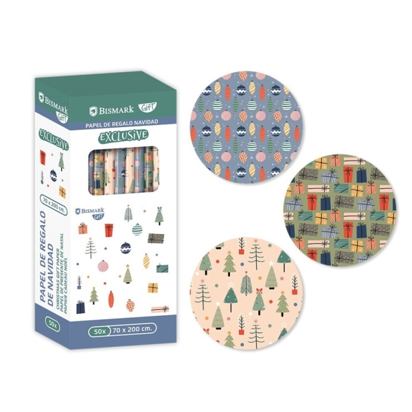 Bismark Navidad Exclusive Rollo De Papel Regalo - Medidas 70Cmx200Cm - 3 Diseños Diferentes