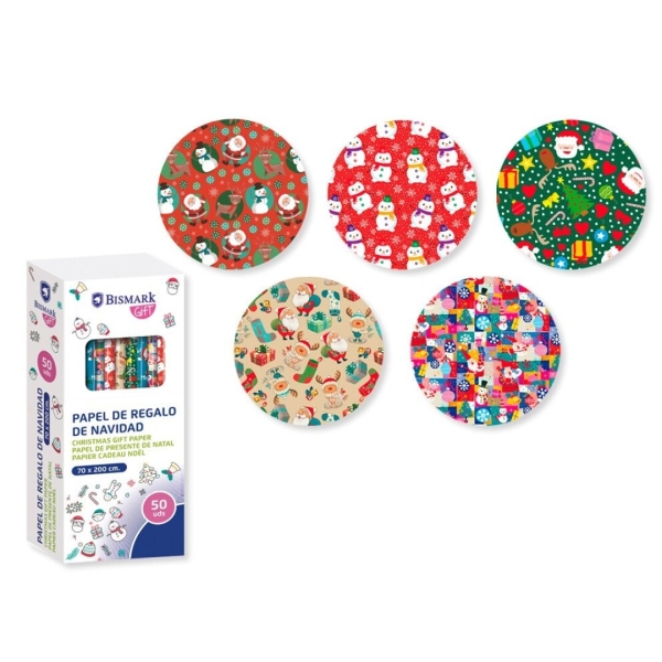 Bismark Navidad Colors Rollo De Papel Regalo - Medidas 70Cmx200Cm - 5 Diseños Diferentes