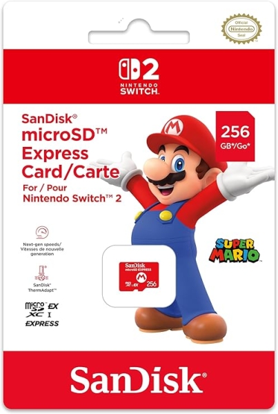 Nintendo Tarjeta Micro Sd Sandisk Para Consola Nintendo Switch 2 - Capacidad 256Gb - Logotipo De Mario Bros - Velocidades Rapidas Y Estables - Rendimiento Optimizado - Color Rojo