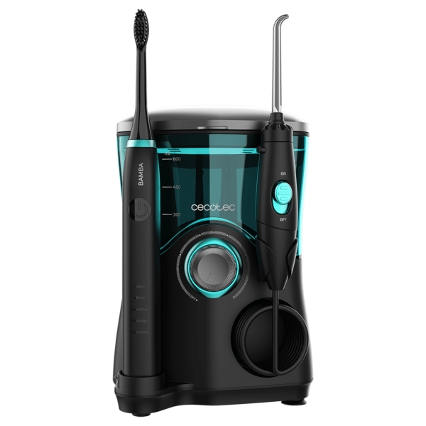 Cecotec Bamba Toothcare Jet Clean Estacion De Cuidado Dental Con Irrigador Y Cepillo - Deposito 600Ml - 10 Niveles - 7 Boquillas Incluidas - Cepillo Sonico Con 5 Modos - Ipx7 - Color Negro
