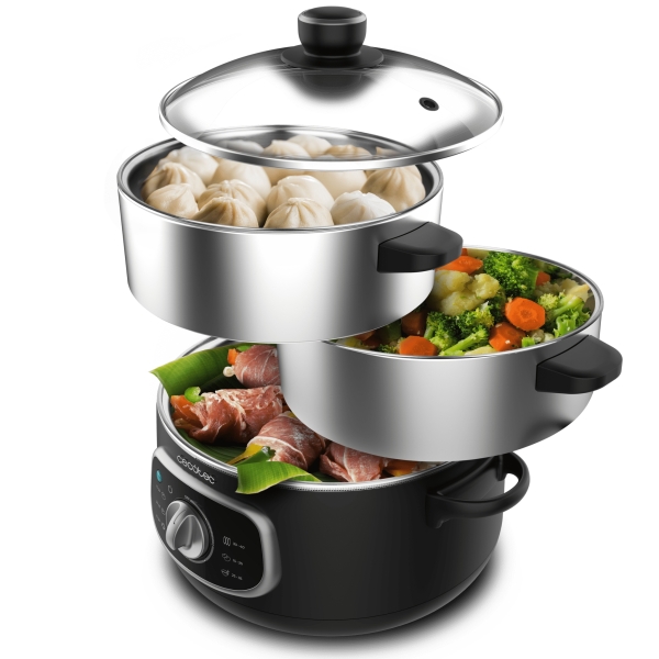 Cecotec Vapovita Steelpot Vaporera Multifuncional - 1300W - Cocina Saludable - Recipientes De Acero Inoxidable - Capacidad De 10L - Tiempo Ajustable - Apagado Automatico - Facil Limpieza - Color Negro