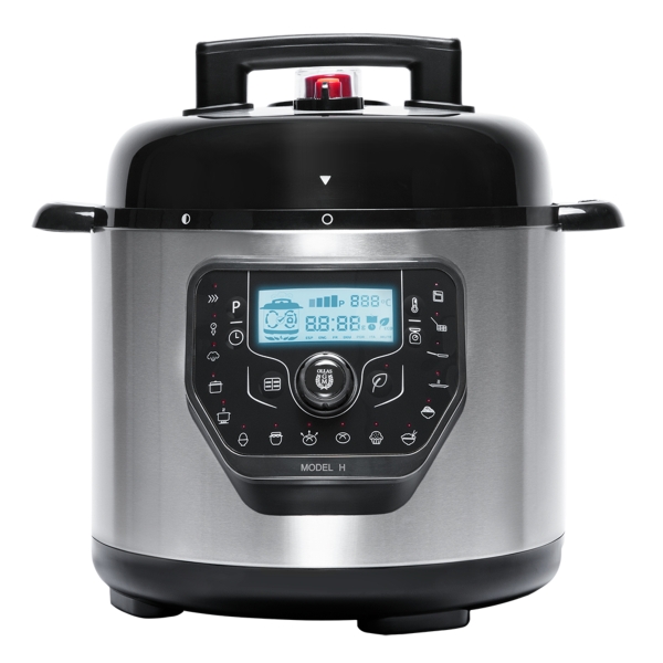 Cecotec H Deluxe Olla Gm Programable Con Tapa Abatible - Capacidad 6L - Antiadherente - Bascula - Pantalla Lcd - Ergonomico - Temperatura Regulable Hasta 200ºc - Control Por Voz - Color Negro Y Plateado