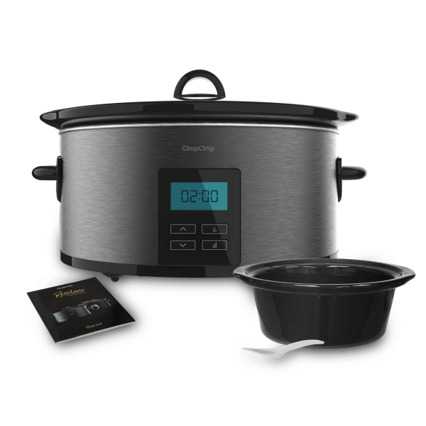 Cecotec Chupchup Matic Spatula Olla De Coccion Lenta - 240W - Capacidad 5.5L - Pantalla Digital - Temperatura Regulable - Temporizador - Incluye Recetario - Cubeta Ceramica - Color Negro Y Azul