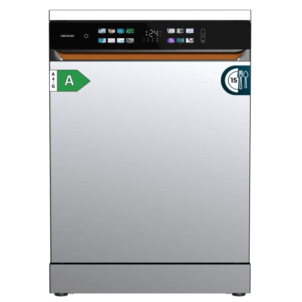 Cecotec Bolero Aguazero 6900 Inox Lavavajillas - 15 Cubiertos - Temperatura Regulable - Pantalla Xxl - 8 Programas - Motor Inverter - Inicio Programable - Funcion Media Carga - Color Acero