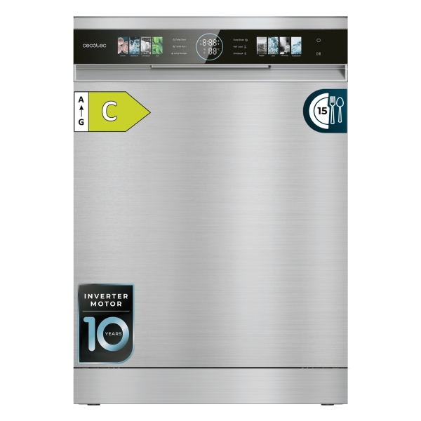 Cecotec Bolero Aguazero 6620 Inox Lavavajillas De 60Cm - 15 Servicios - Modo Turbo - Pantalla Xxl - 8 Programas - Motor Inverter - Inicio Programable - Color Acero