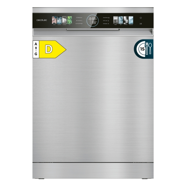 Cecotec Bolero Aguazero 6320 Inox Lavavajillas De 60Cm - 15 Servicios - Modo Turbo - Pantalla Xxl - 8 Programas - Bandeja Para Cubiertos - Inicio Programable - Color Acero