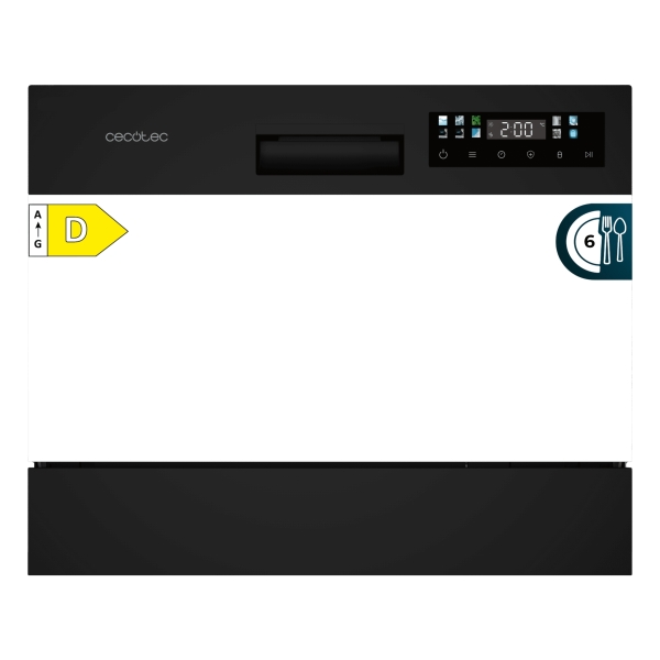 Cecotec Bolero Aguazero 2300 Mini Lavavajillas - 6 Cubiertos - Temperatura Regulable - Seguro Infantil - 8 Programas - Inicio Programable - Color Blanco Y Negro