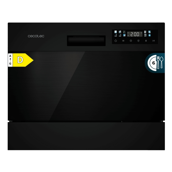 Cecotec Bolero Aguazero 2300 Dark Lavavajillas Compacto - 6 Cubiertos - Temperatura Regulable - Seguro Infantil - 8 Programas - Inicio Programable - Color Negro