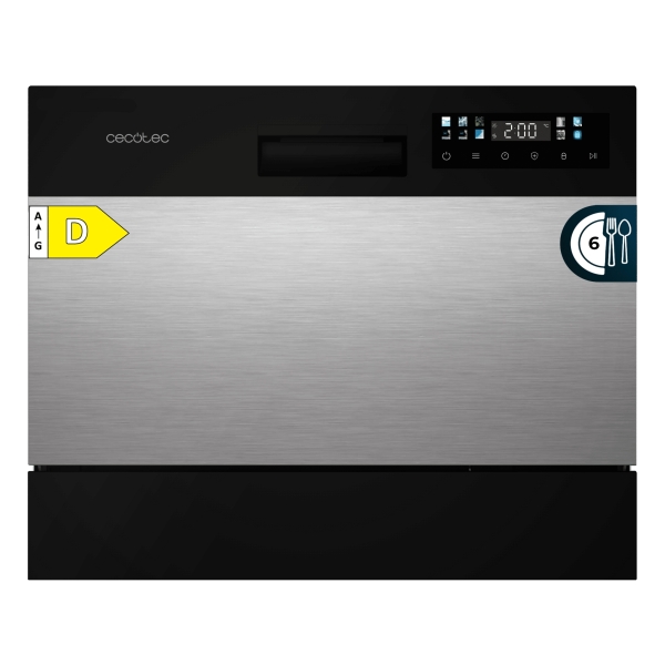 Cecotec Bolero Aguazero 2300 Inox Lavavajillas - 6 Cubiertos - Temperatura Regulable - Acero Inoxidable - Seguro Infantil - 8 Programas - Inicio Programable - Color Negro Y Gris