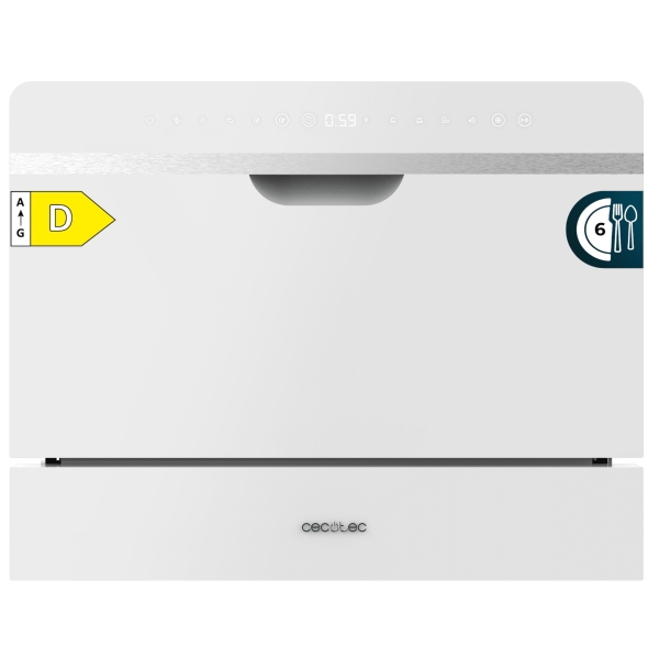 Cecotec Bolero Aguazero 2500 S-Bi White Glass Mini Lavavajillas - 6 Servicios - Seguro Infantil - 5 Programas - Inicio Programable - Color Blanco