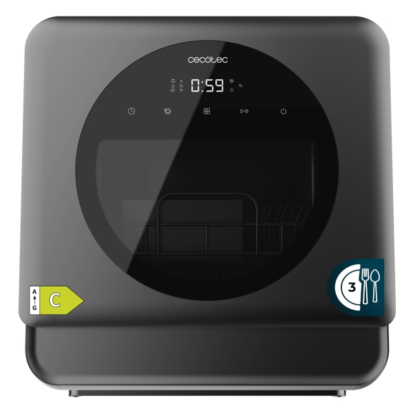 Cecotec Bolero Aguazero 1150 Dark Mini Lavavajillas - 3 Cubiertos - Capacidad 5L - 6 Programas - Ventana De Visualizacion - Inicio Programable - Color Gris Oscuro
