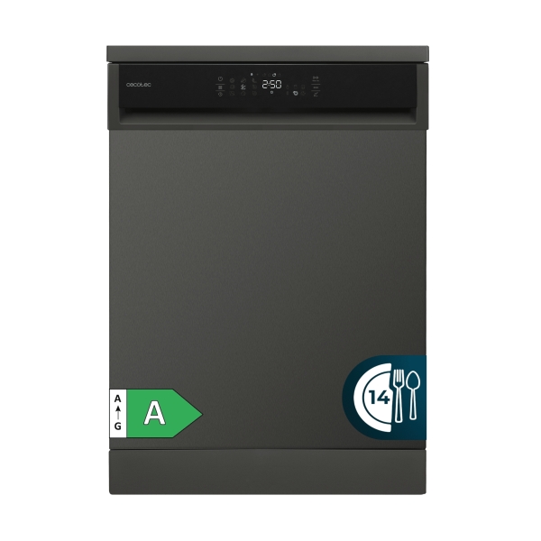 Cecotec Bolero Aguazero 6800 Dark A Lavavajillas De 60Cm - 14 Cubiertos - Capacidad 5.4L - Silencioso 36Db - Temperatura Regulable - 8 Programas - Motor Inverter - Inicio Programable - Color Gris Oscuro