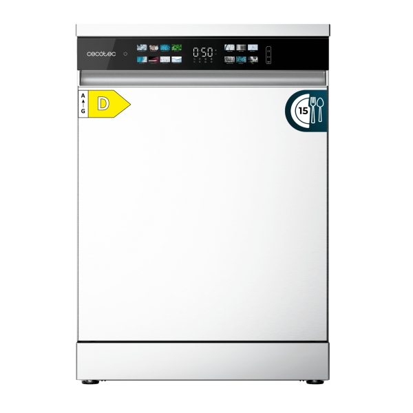 Cecotec Bolero Aguazero 6210 D Lavavajillas De 60Cm - 15 Cubiertos - Temperatura Regulable - Seguro Infantil - Pantalla Xxl - 8 Programas - Inicio Programable - Funcion Media Carga - Color Blanco