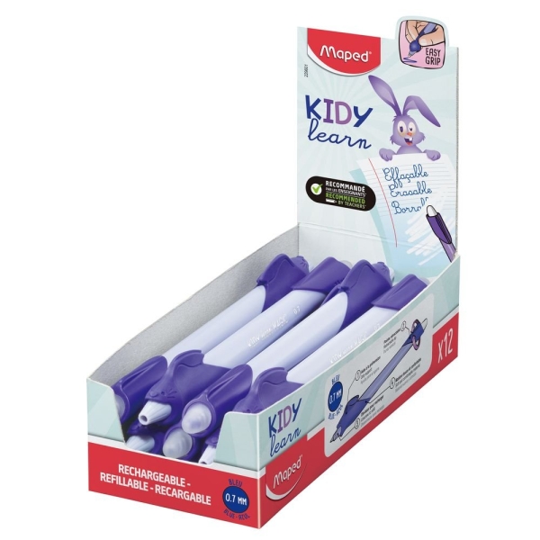 Maped Kidy Lern Magic Boligrafo Borrable Con Guia Para Dedos - Modelo Conejo- Tinta Color Azul - Recomendado Para Niños De 4 A 10 Años - Color Violeta