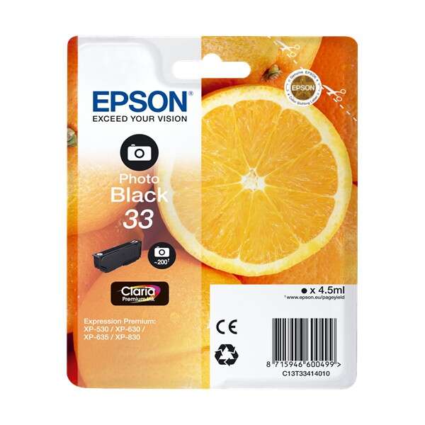 Epson T3341 (33) Negro Photo Cartucho De Tinta Original - C13T33414012