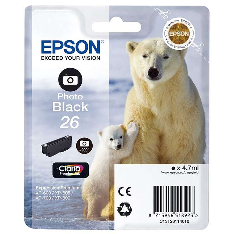 Epson T2611 (26) Negro Photo Cartucho De Tinta Original - C13T26114012